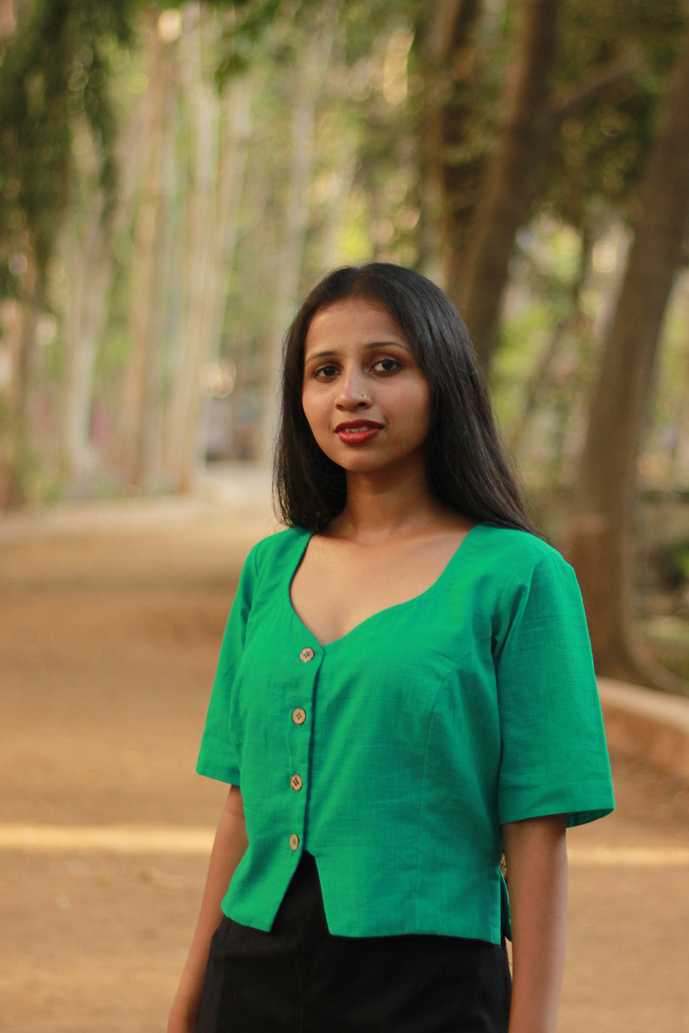 Cropped Shirt-Blouse | Cotton | Lime Green