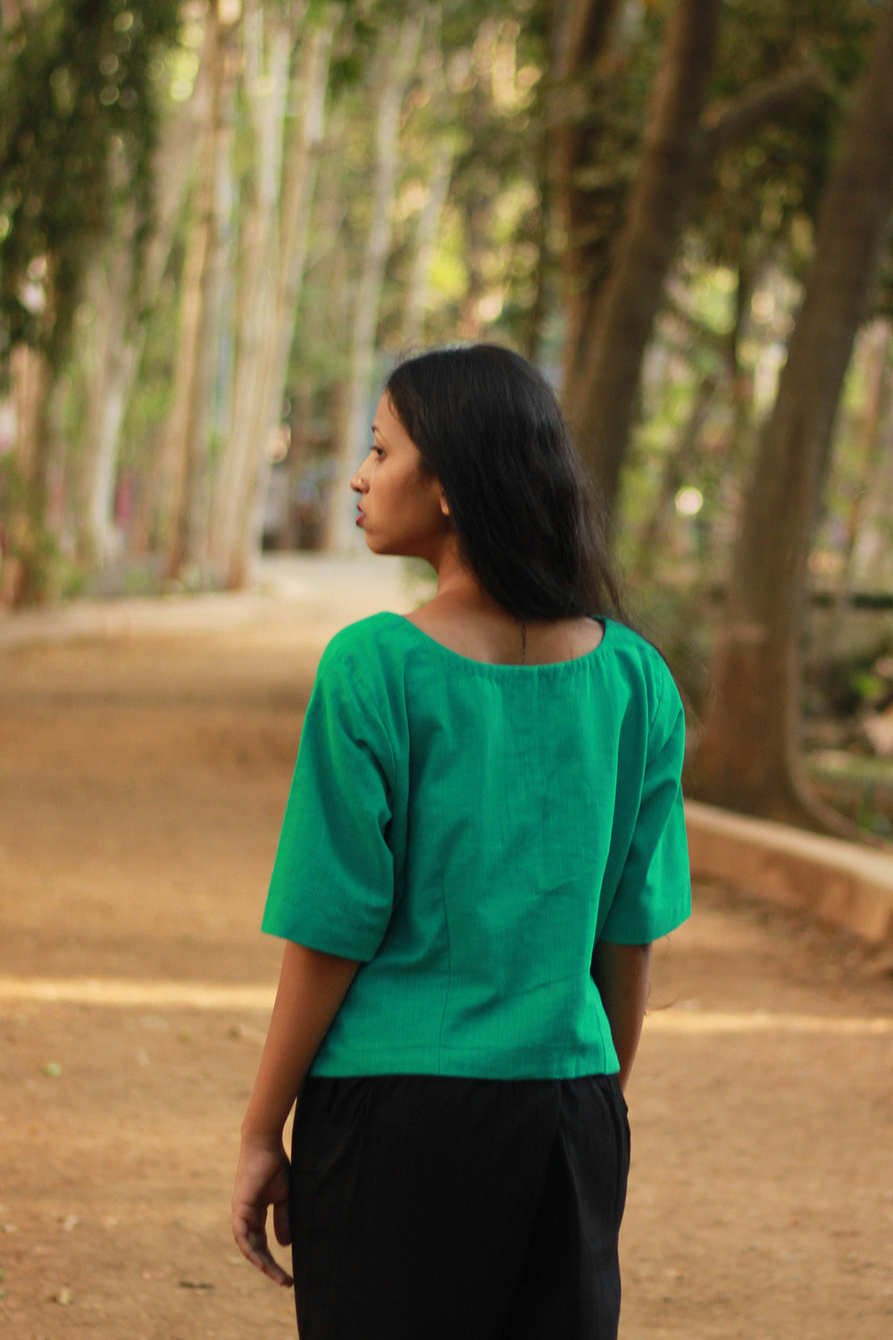 Cropped Shirt-Blouse | Cotton | Lime Green