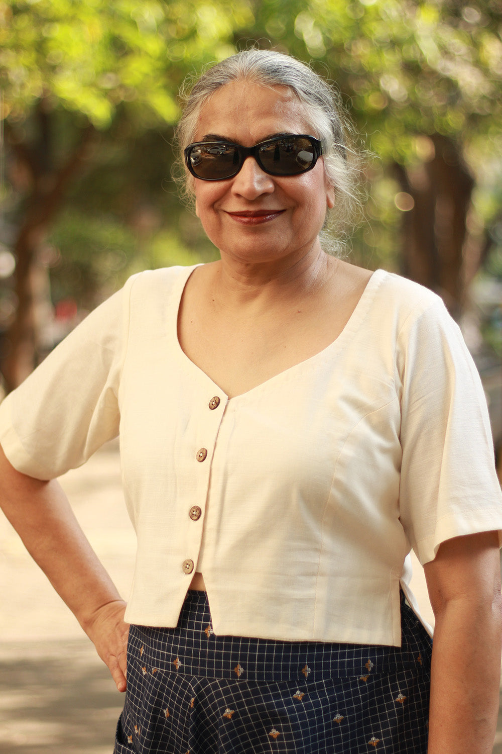 Cropped Shirt-Blouse | Cotton | Ivory