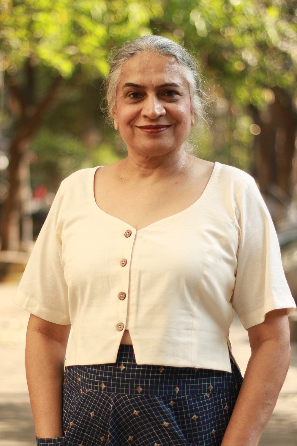 Cropped Shirt-Blouse | Cotton | Ivory