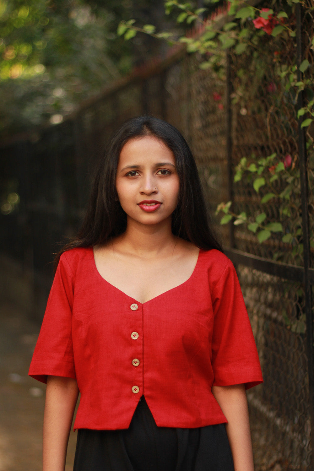 Cropped Shirt-Blouse | Cotton | Crimson