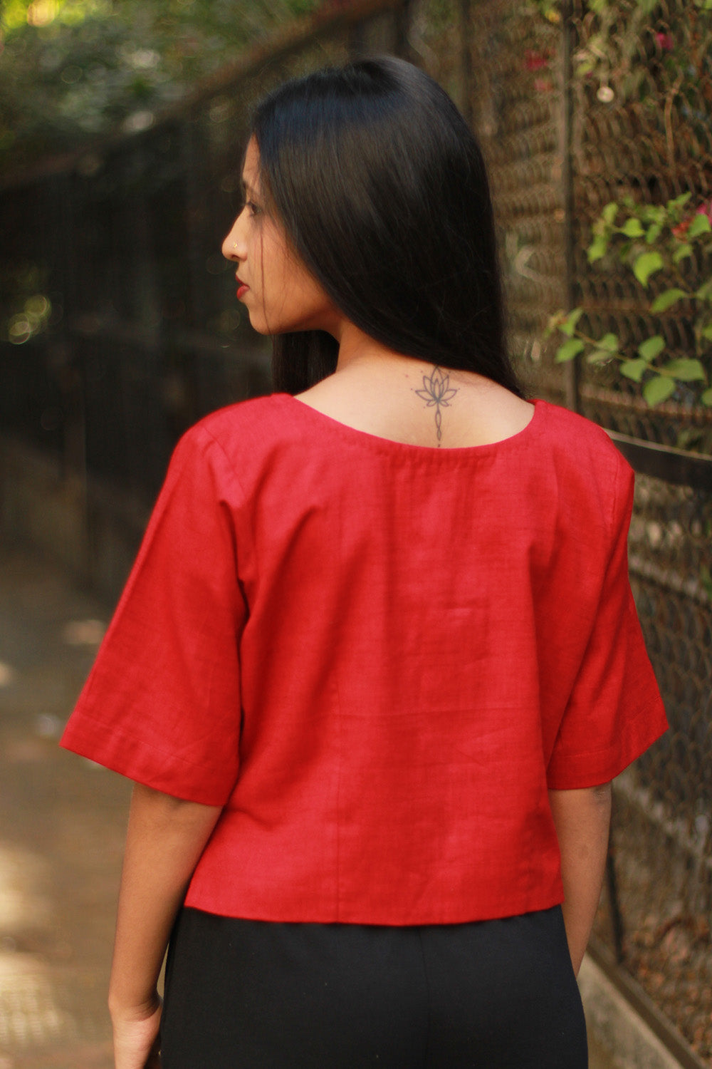 Cropped Shirt-Blouse | Cotton | Crimson