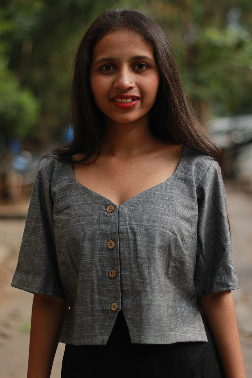 Cropped Shirt-Blouse | Cotton | Slate