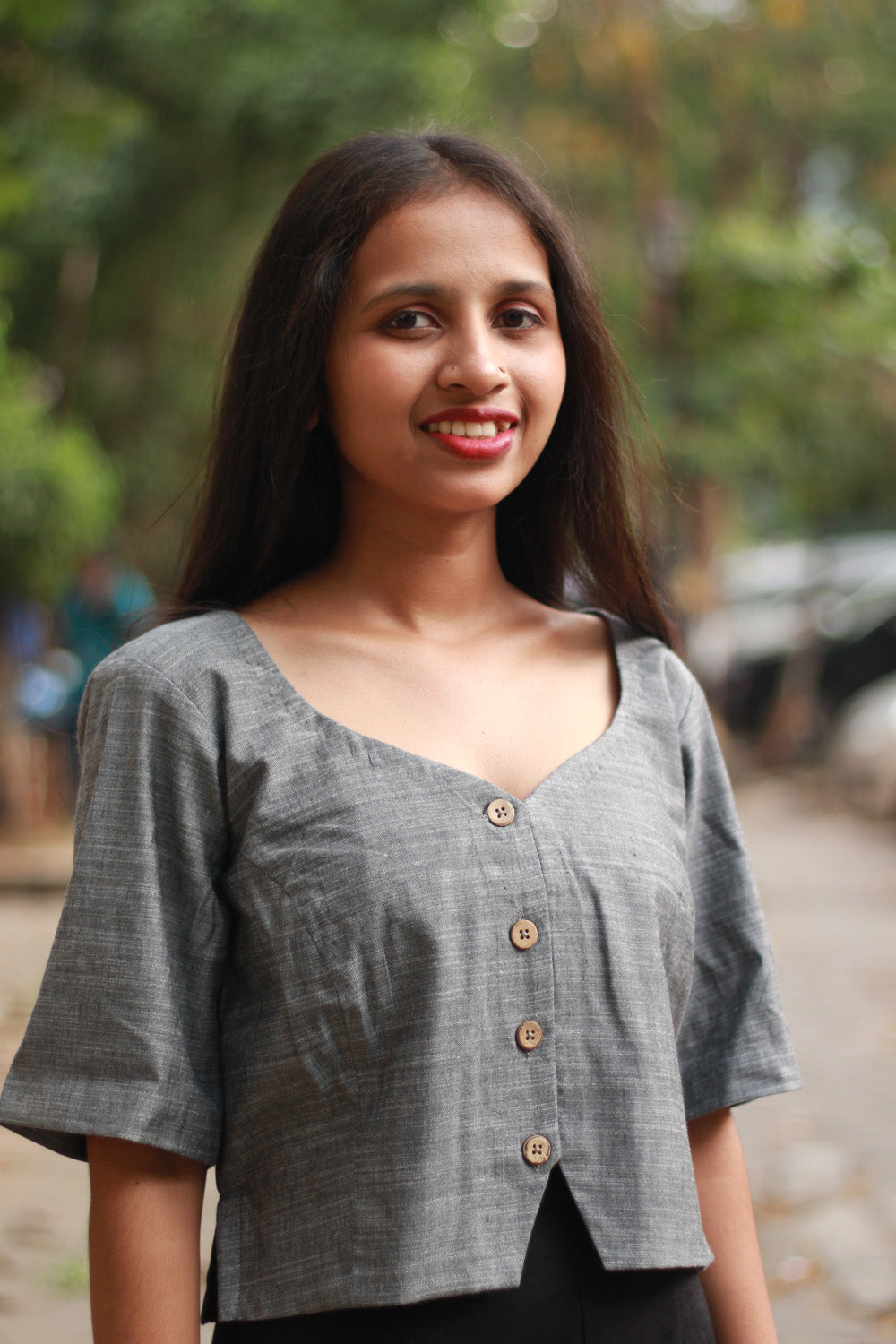 Cropped Shirt-Blouse | Cotton | Slate