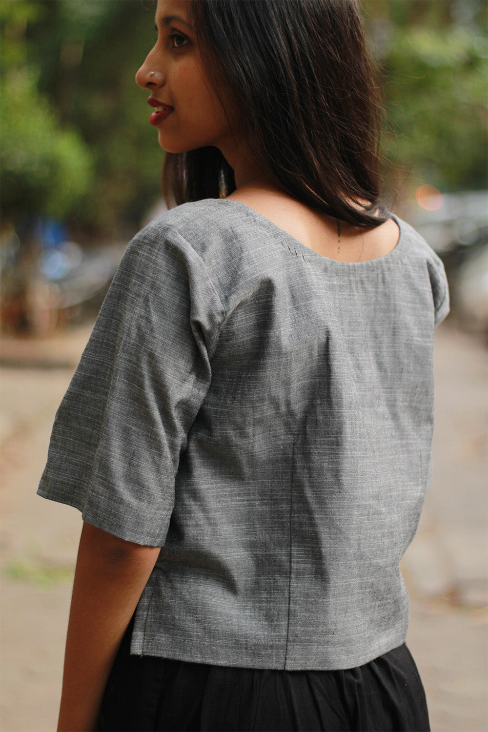 Cropped Shirt-Blouse | Cotton | Slate