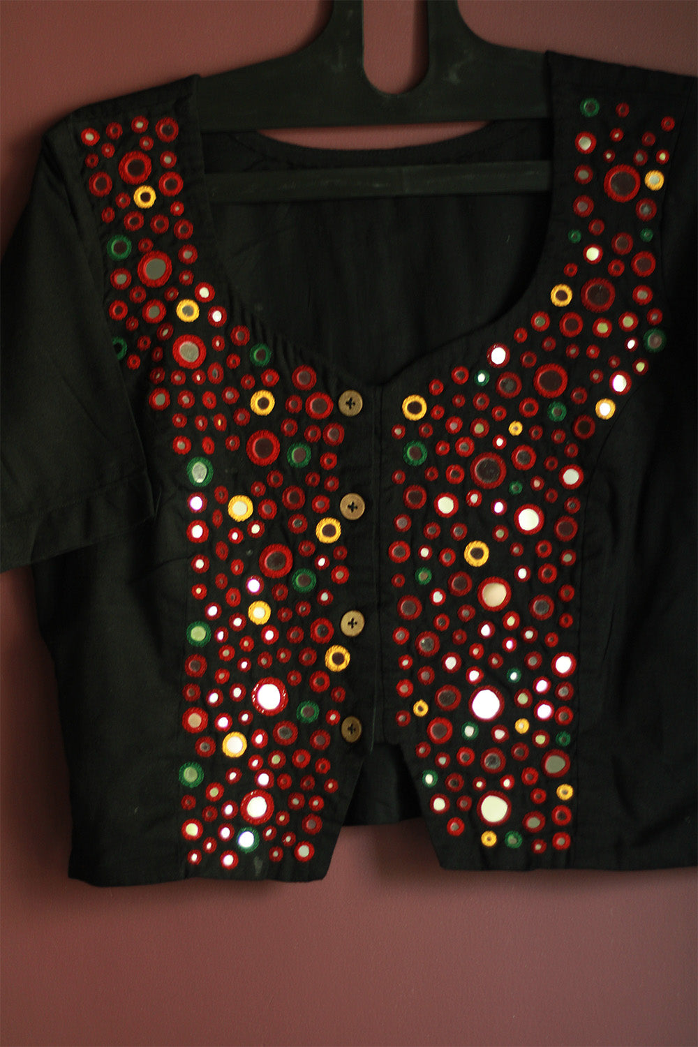 Gor Banjara | Embroidered Cropped Shirt-Blouse | Noir