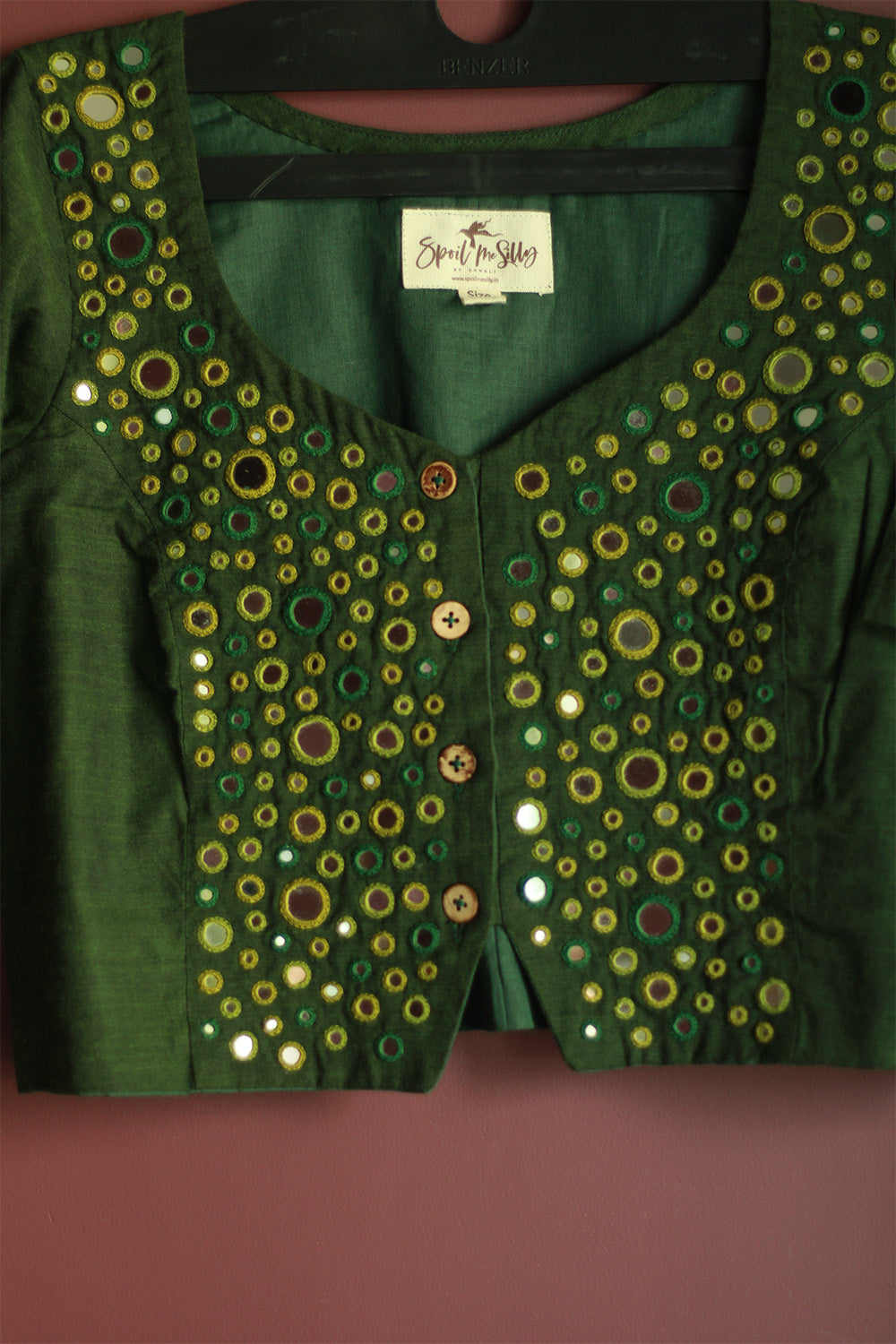 Gor Banjara | Embroidered Cropped Shirt-Blouse | Forest Green