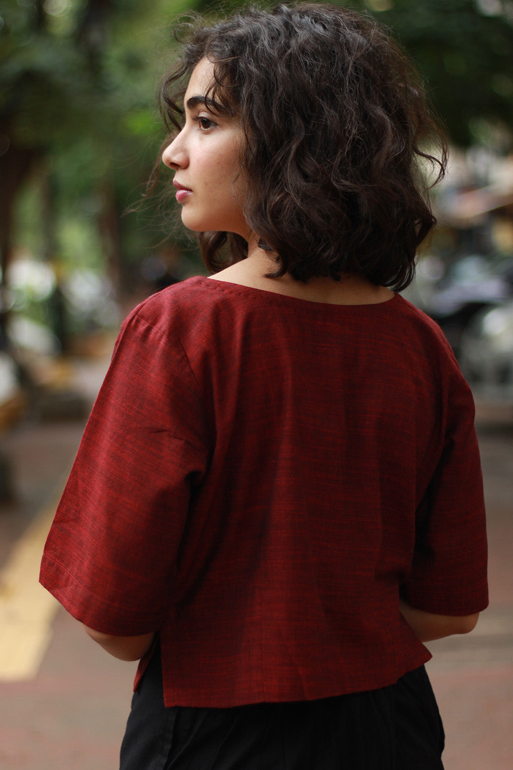 Gor Banjara | Embroidered Cropped Shirt-Blouse | Maroon