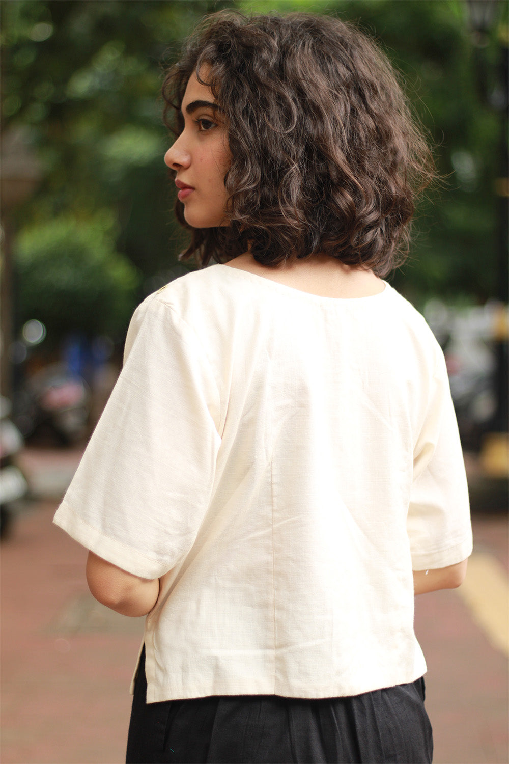 Gor Banjara | Embroidered Cropped Shirt-Blouse | Ivory