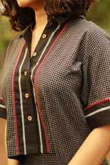Cropped Shirt-Blouse With Mirrorwork | Noir Checks