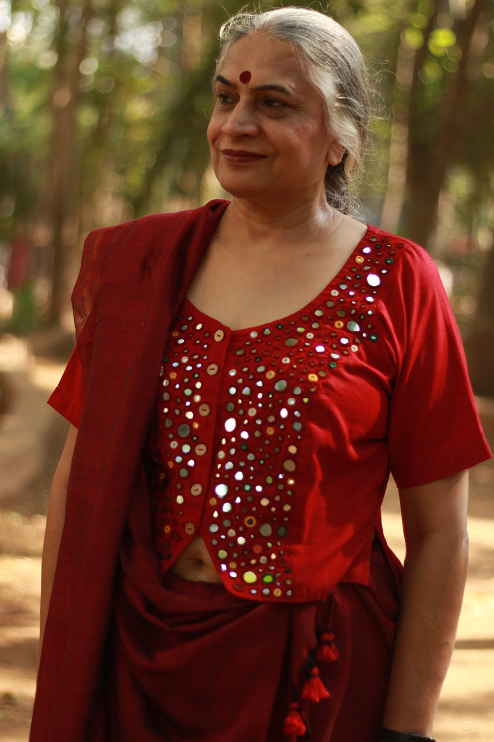 Gor Banjara | Embroidered Cropped Shirt-Blouse | Maroon