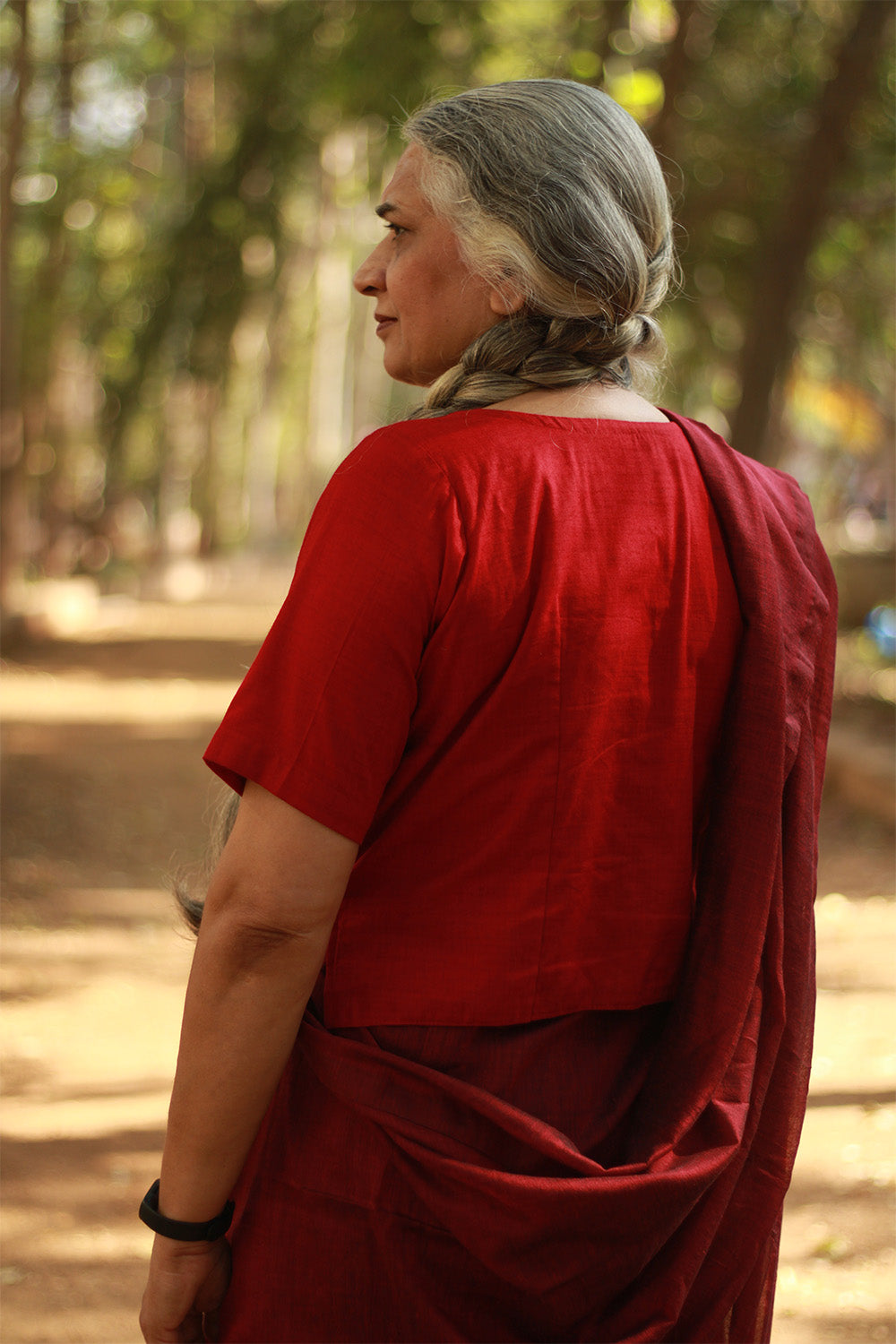 Gor Banjara | Embroidered Cropped Shirt-Blouse | Crimson