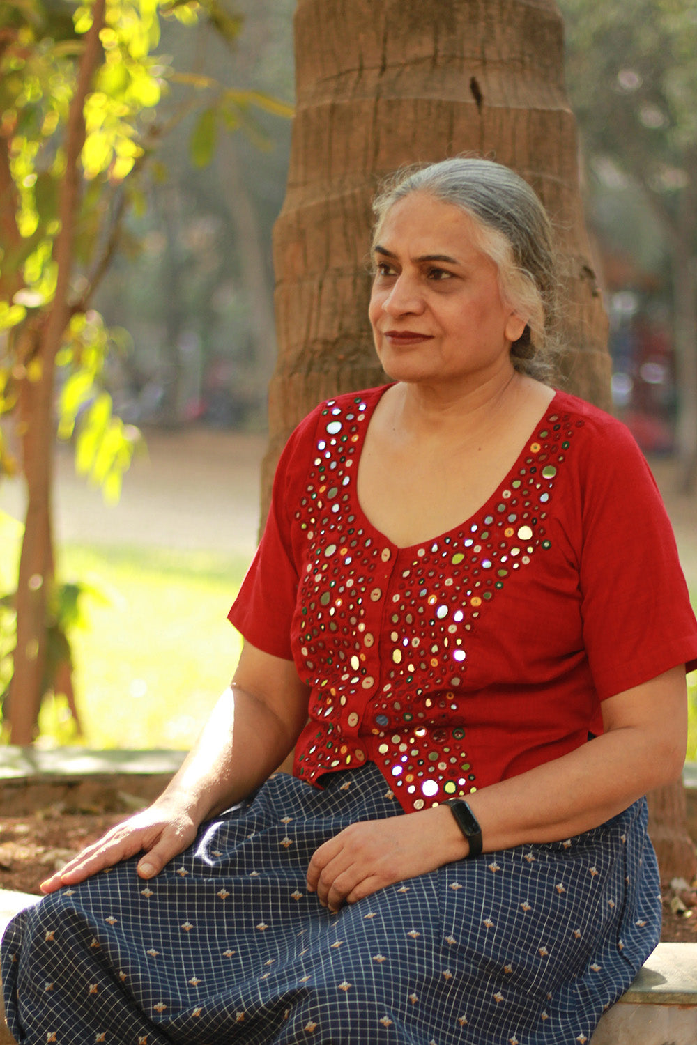 Gor Banjara | Embroidered Cropped Shirt-Blouse | Crimson