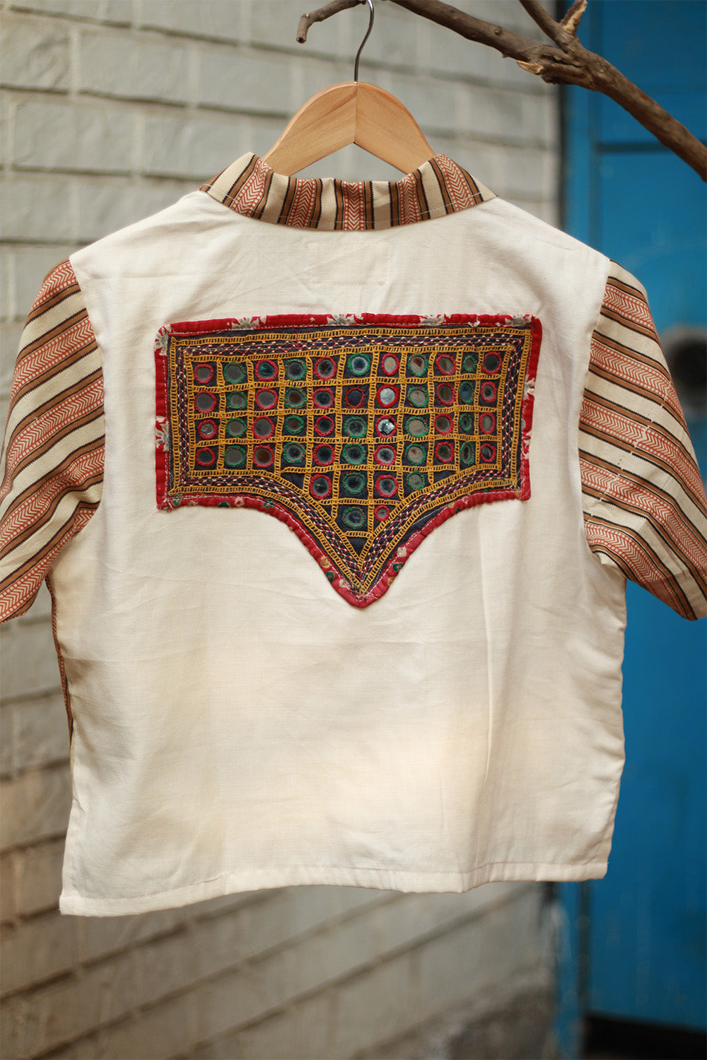 Cropped Shirt-Blouse With Mirrorwork | Ivory