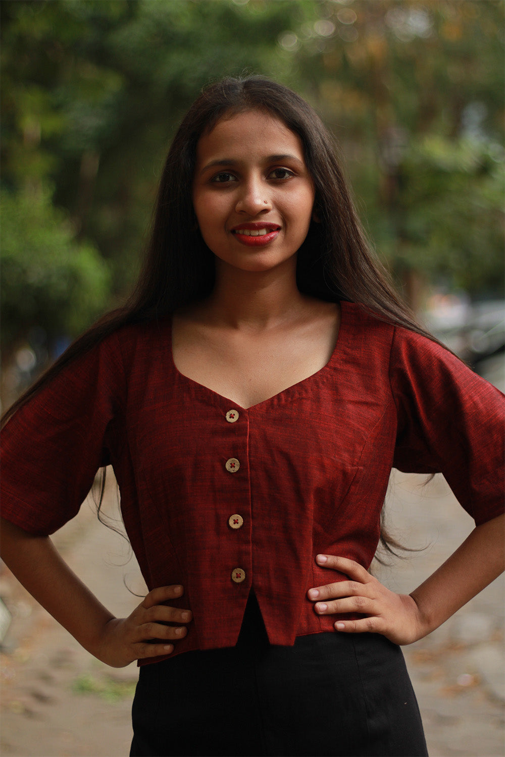 Cropped Shirt-Blouse | Cotton | Maroon
