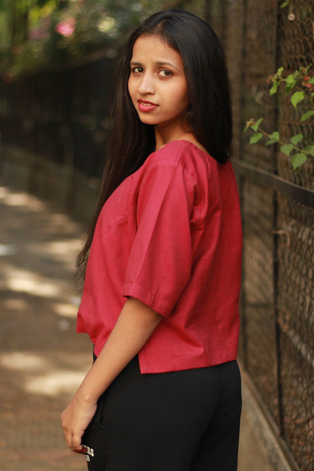Cropped Shirt-Blouse | Cotton | Deep Pink