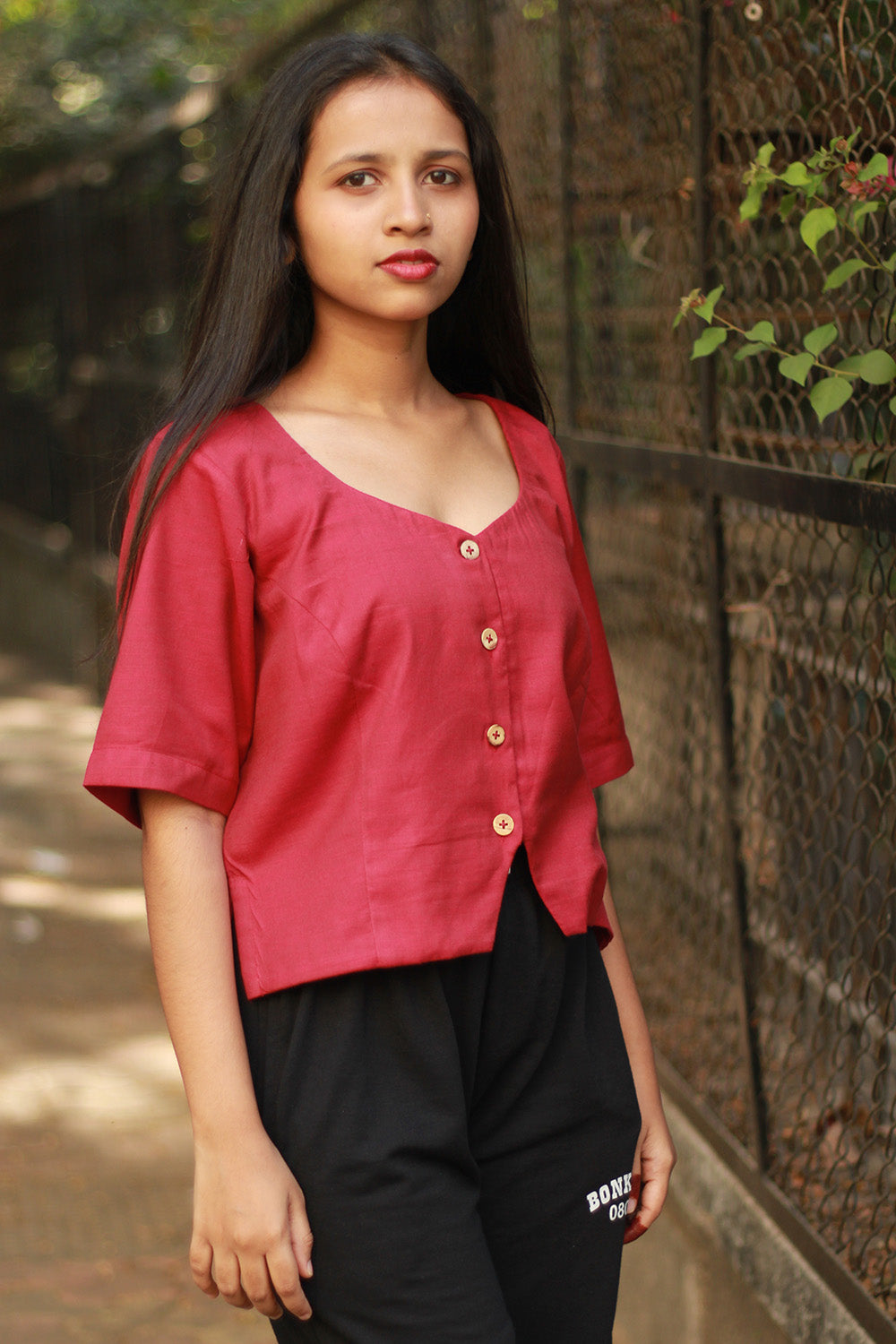 Cropped Shirt-Blouse | Cotton | Deep Pink