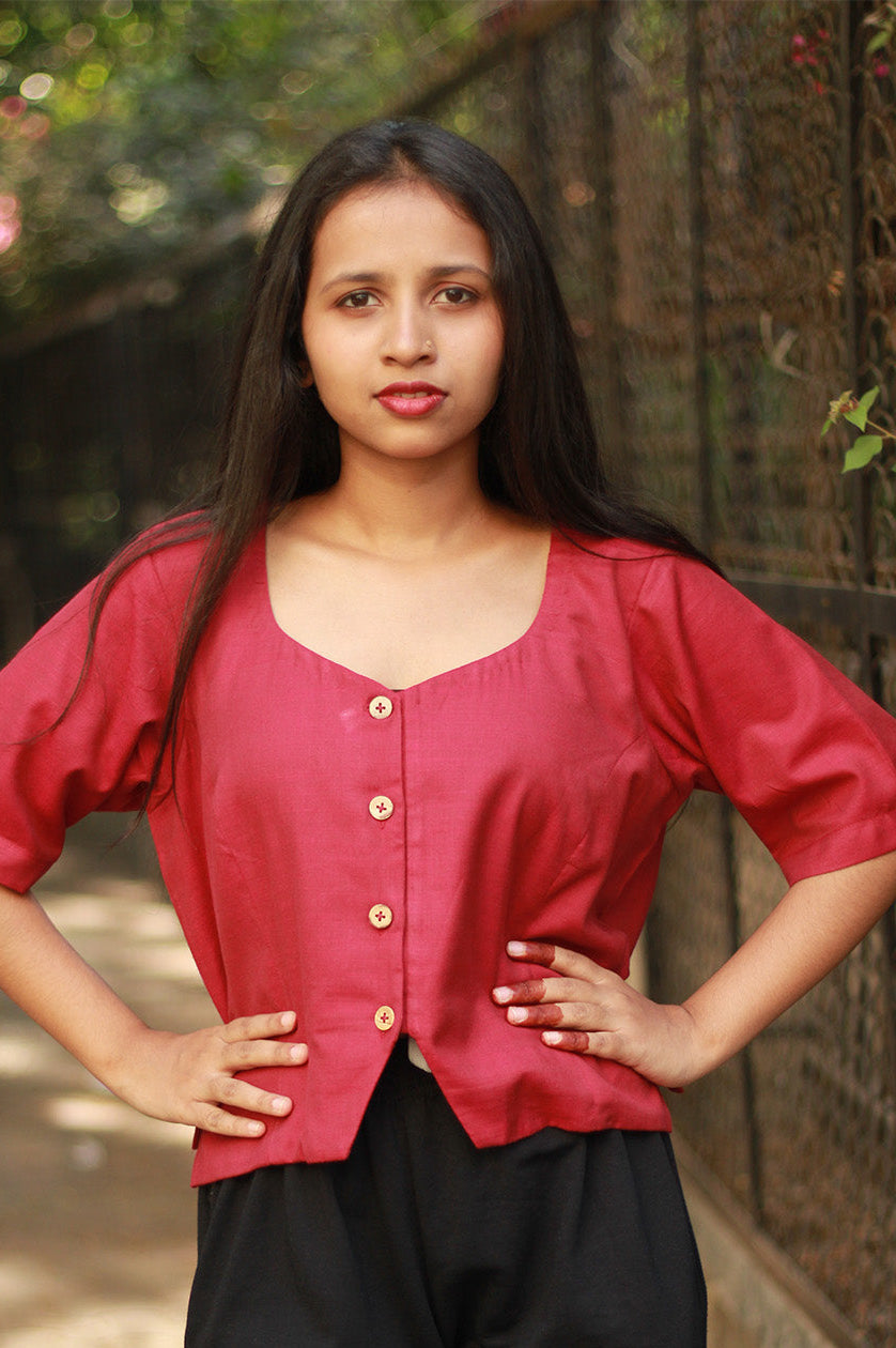 Cropped Shirt-Blouse | Cotton | Deep Pink