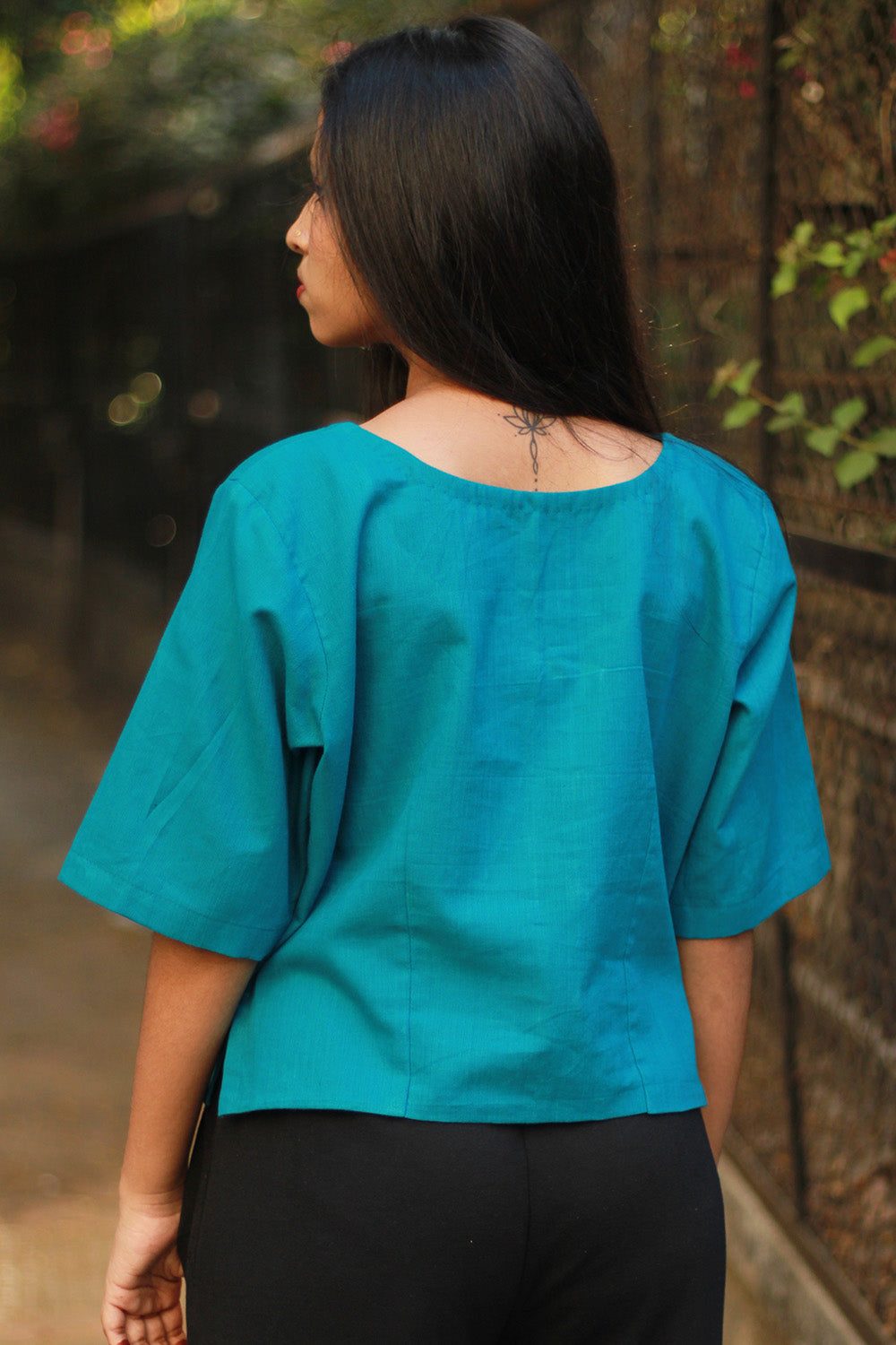 Cropped Shirt-Blouse | Cotton | Azure Blue