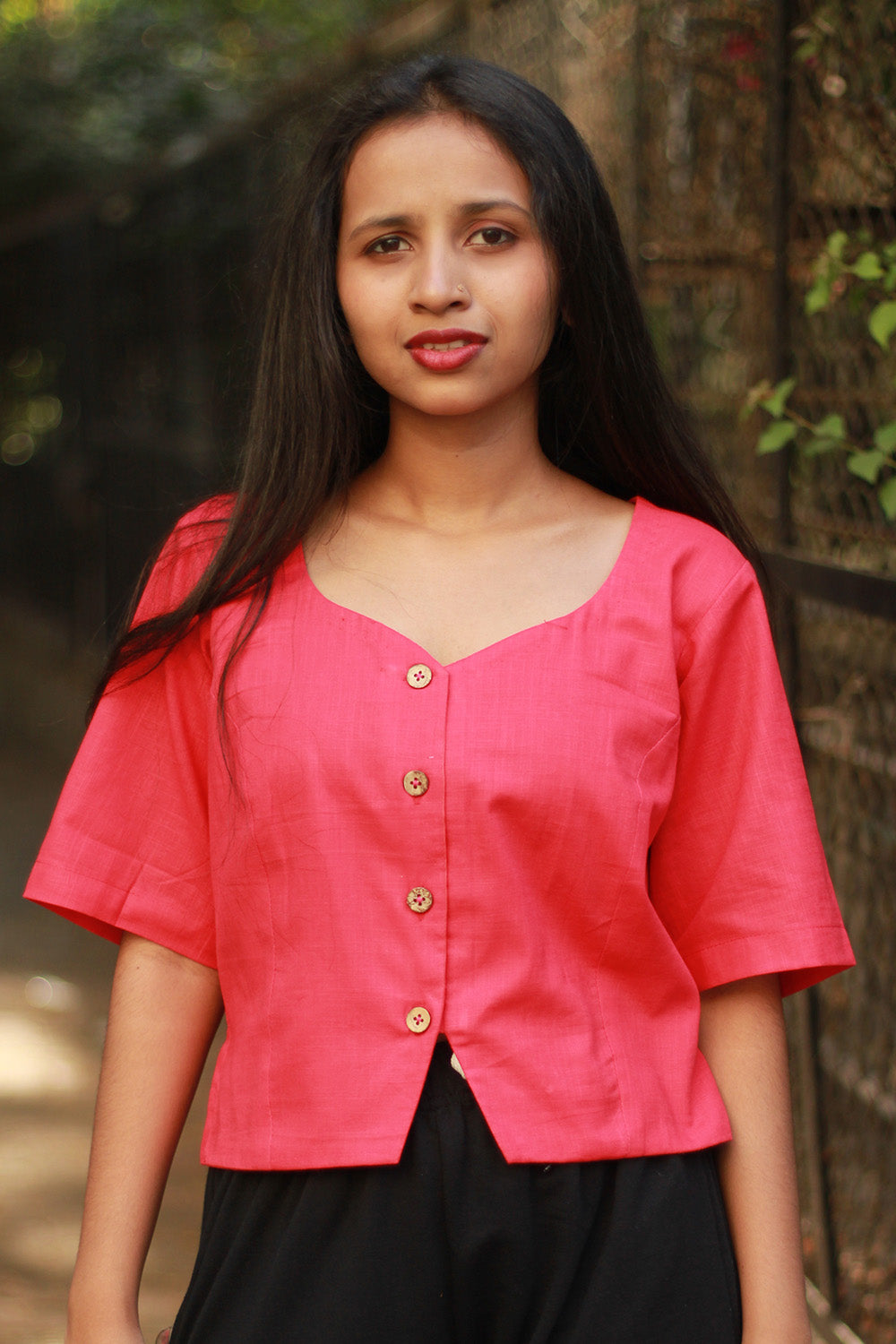 Cropped Shirt-Blouse | Cotton | Fuschia