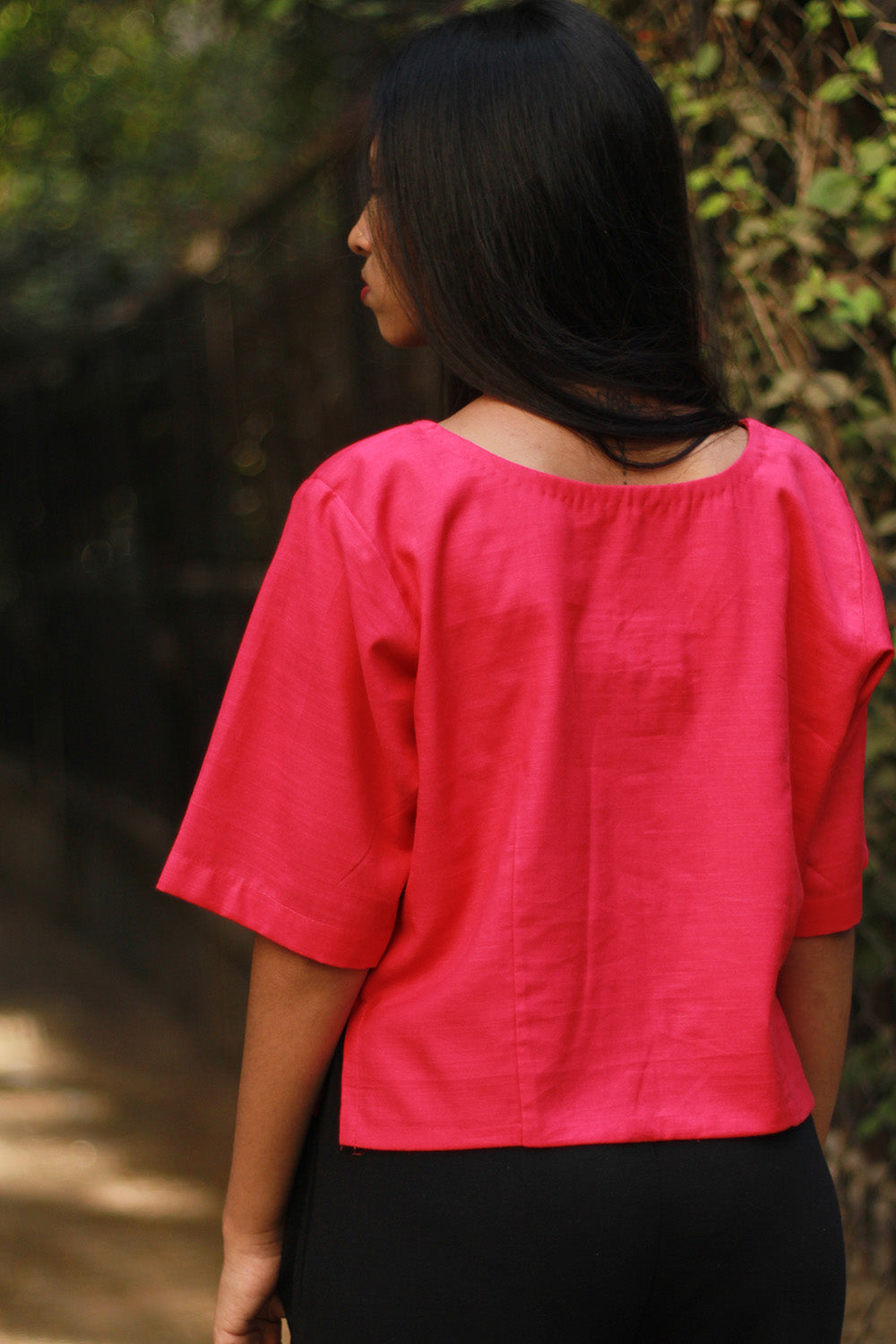 Cropped Shirt-Blouse | Cotton | Coral