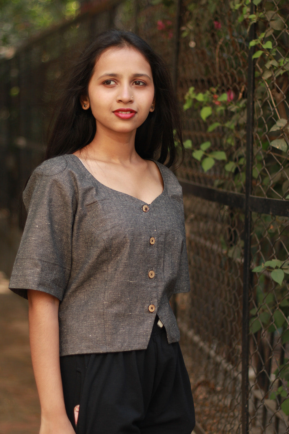 Cropped Shirt-Blouse | Cotton | Ash Brown