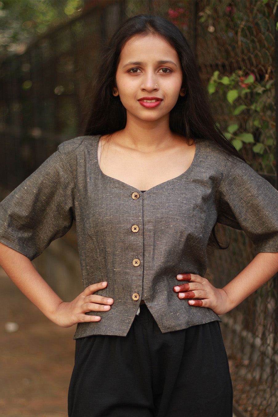 Cropped Shirt-Blouse | Cotton | Ash Brown