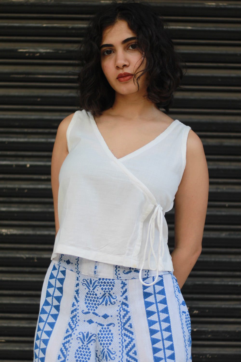 Aabroo | Sleeveless Angarkha Crop Top | White