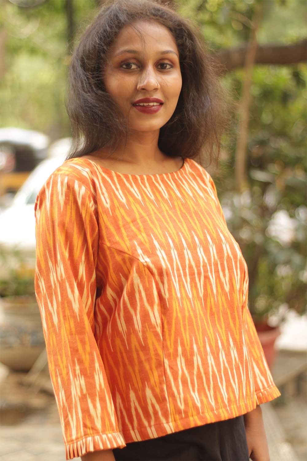 Ikkat Crop Top- Saffron