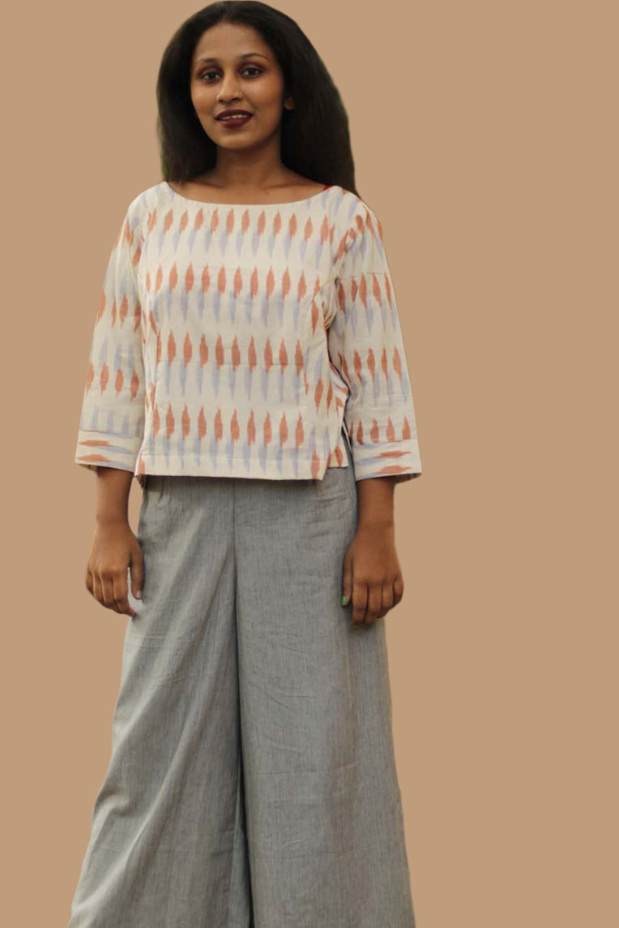 Ikkat Crop Top- Ivory Lilac