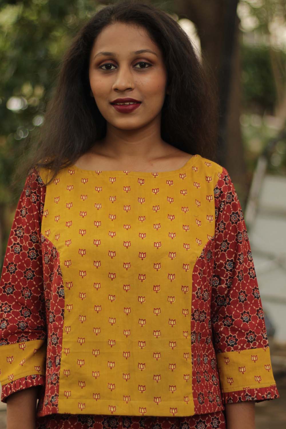 Ajrakh Crop Top- Mustard Kamaliya