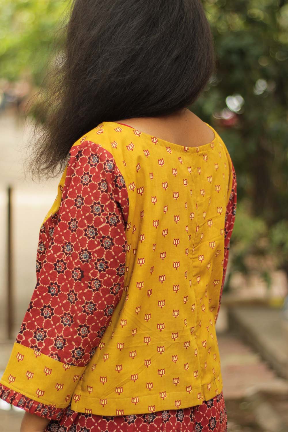 Ajrakh Crop Top- Mustard Kamaliya