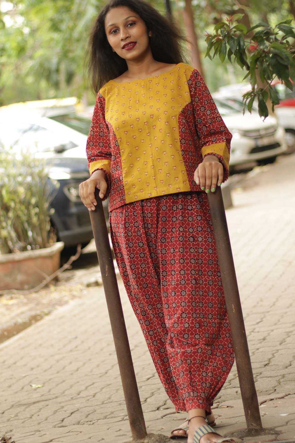 Ajrakh Crop Top- Mustard Kamaliya