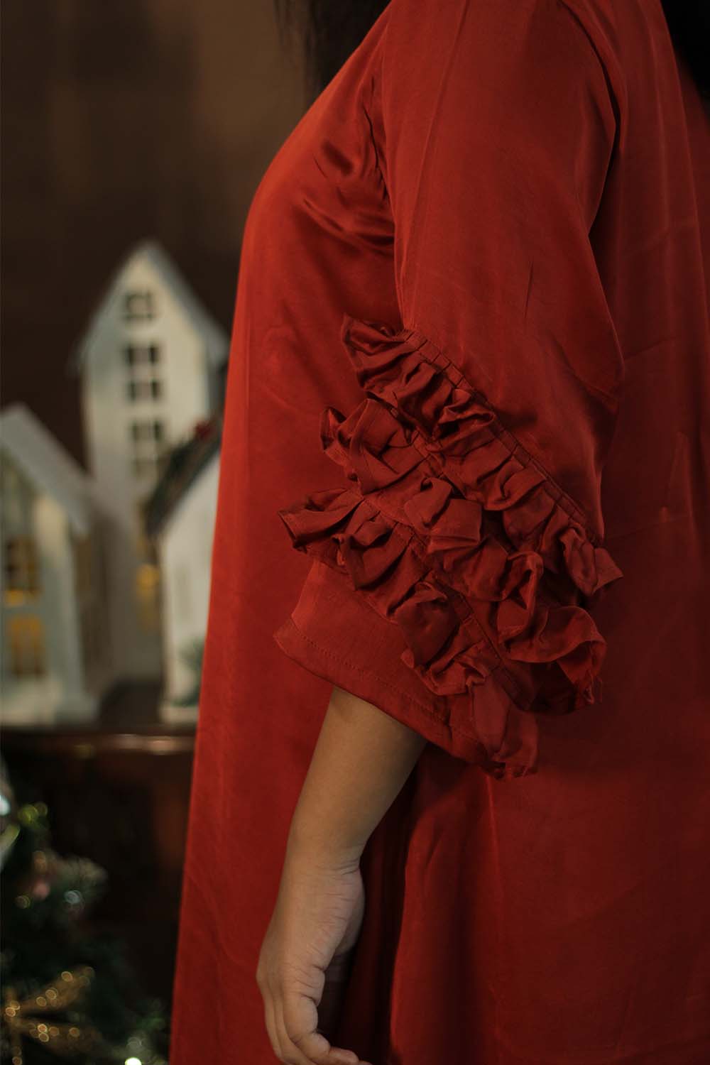 Diva | Frill Sleeves Modal Dress | Red