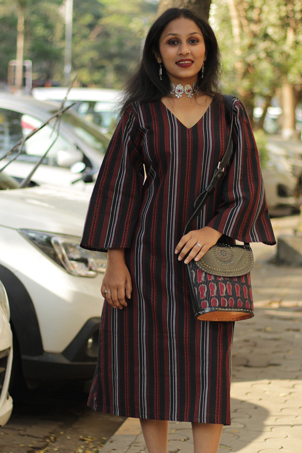 Diva | Bell Sleeves Dress | Noir Stripes