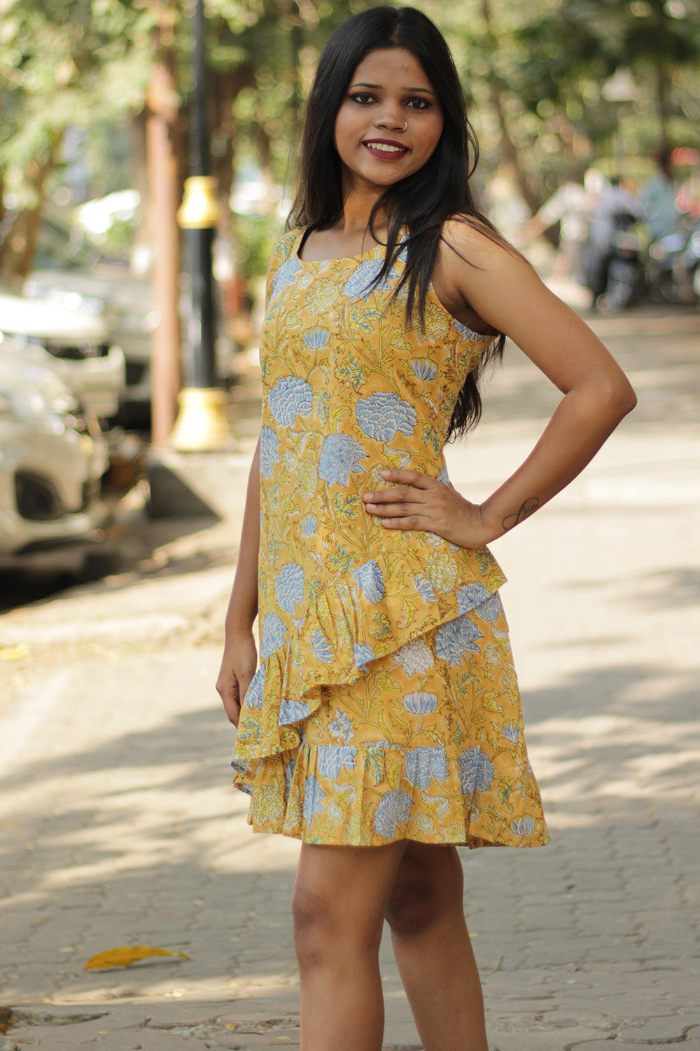 Manchali | Frilled Dress | Sunshine Blooms Sanganeri