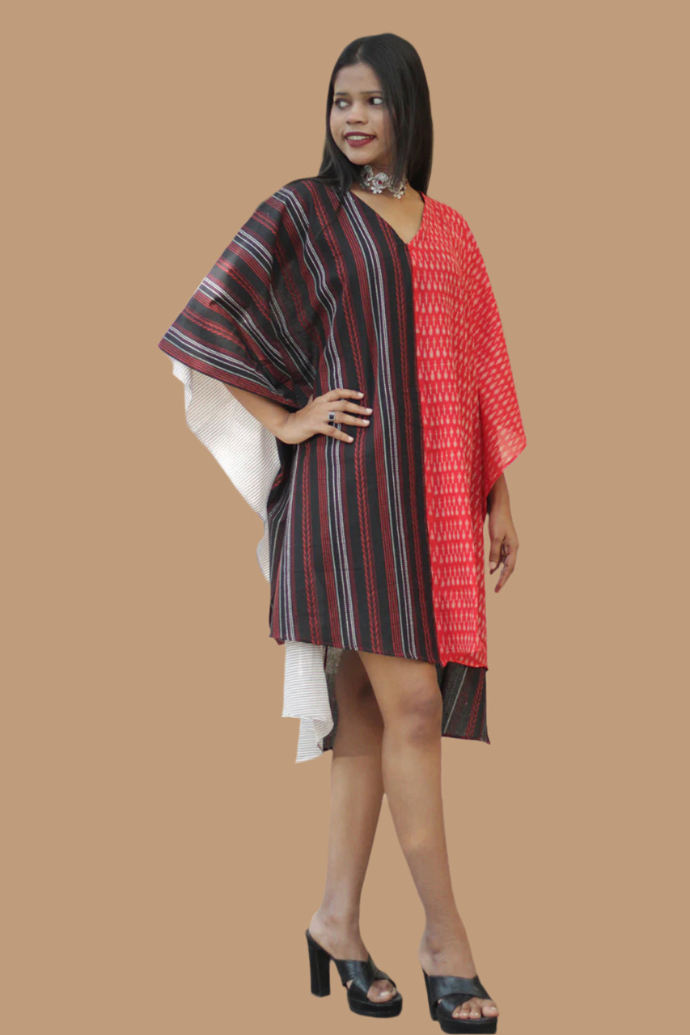 Aasmi | Hi-Lo Kaftan Dress | Black & Red