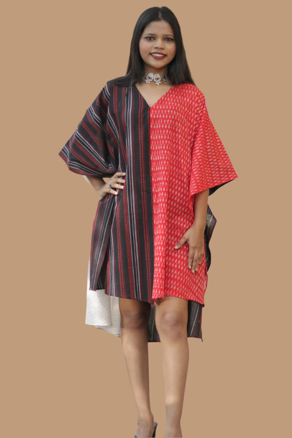 Aasmi | Hi-Lo Kaftan Dress | Black & Red