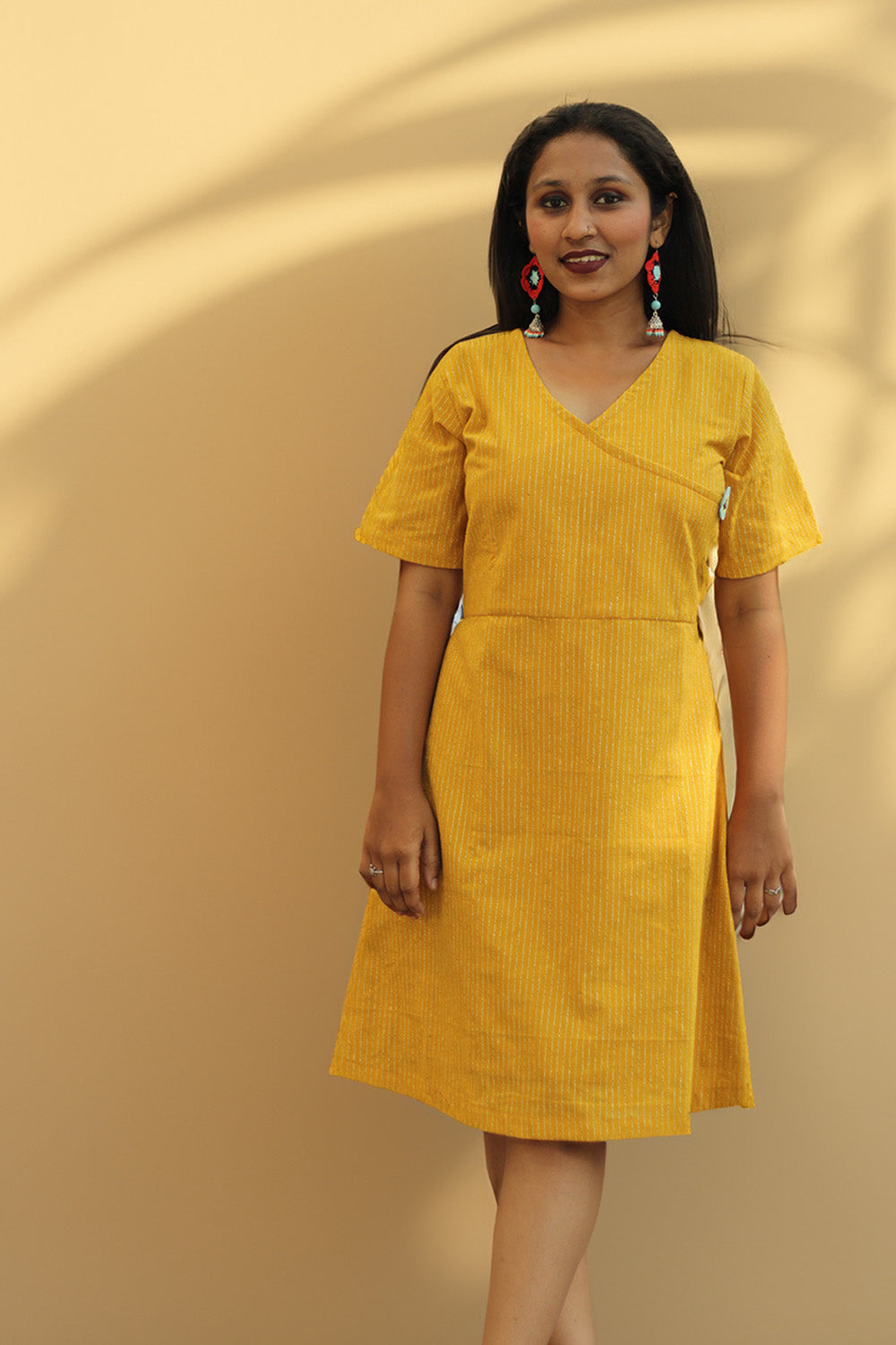 Juhi | Overlap Yoke Dress | Yellow