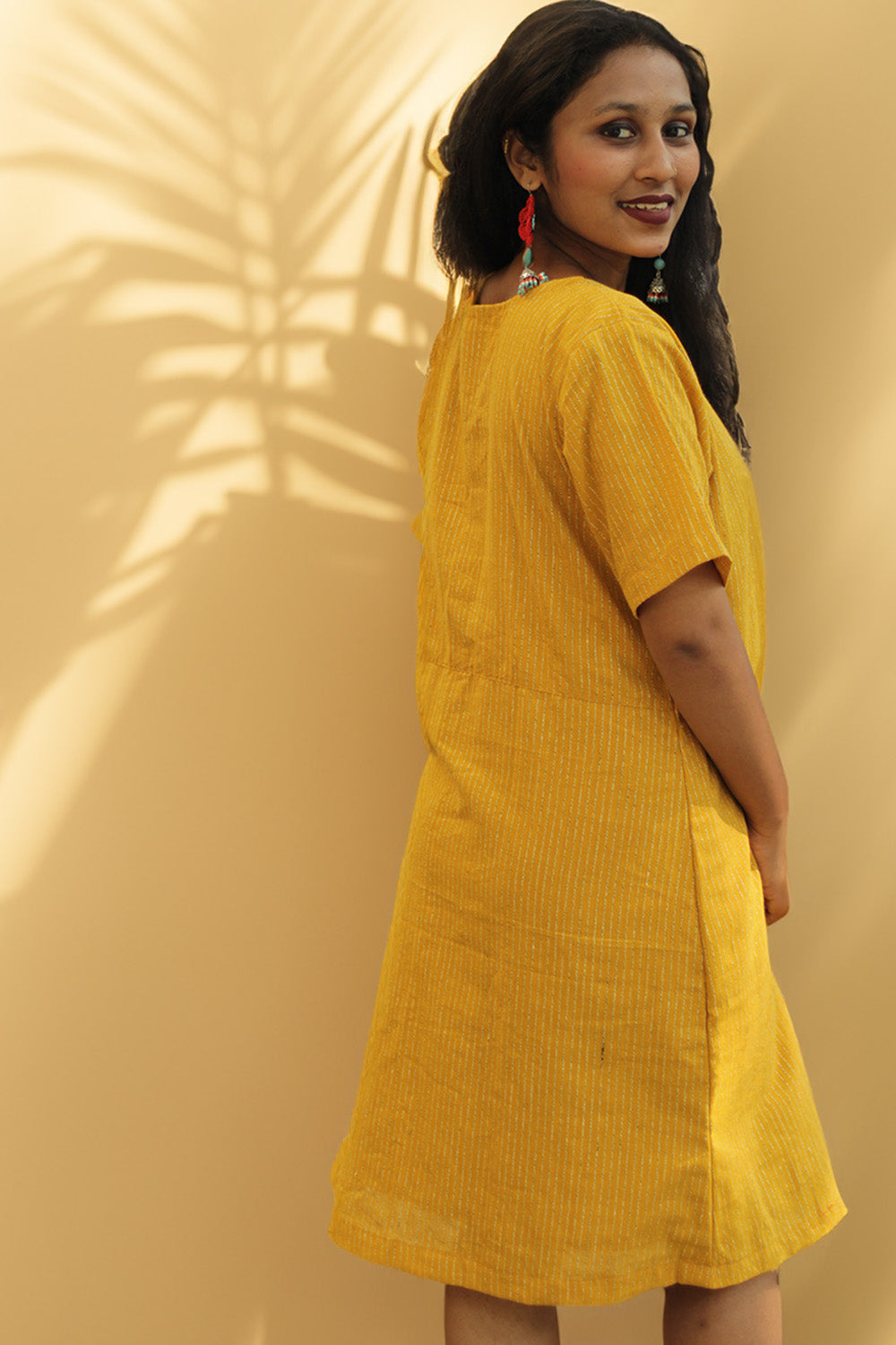Juhi | Overlap Yoke Dress | Yellow