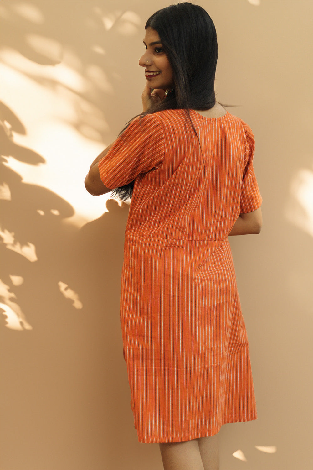 Juhi | Overlap Yoke Dress | Orange