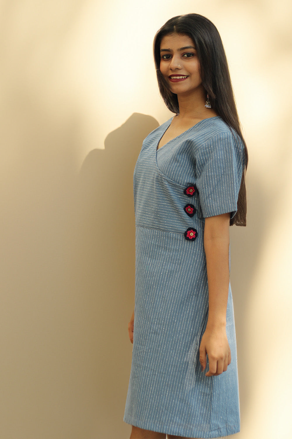 Juhi | Overlap Yoke Dress | Blue