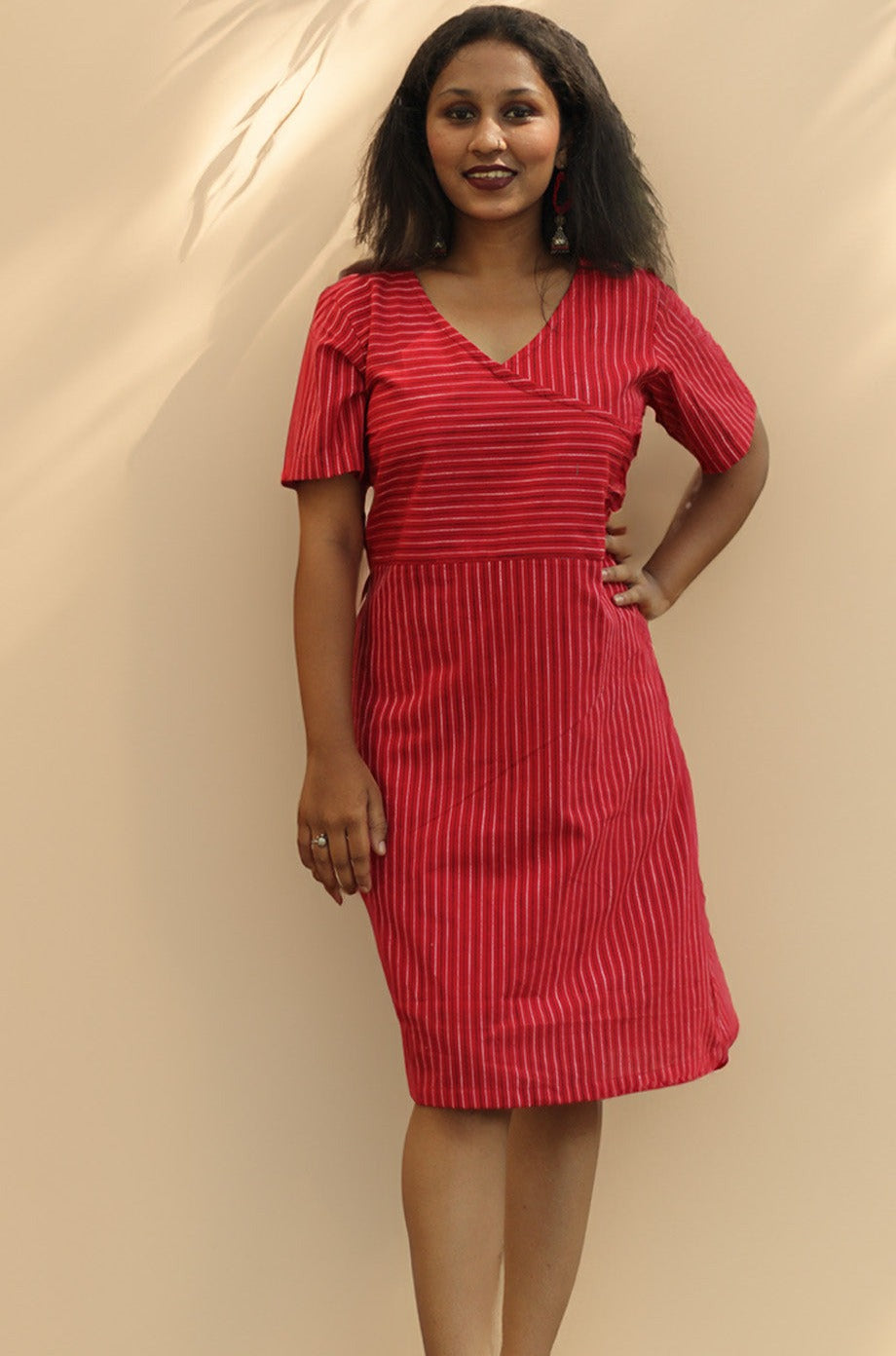 Juhi | Overlap Yoke Dress | Red