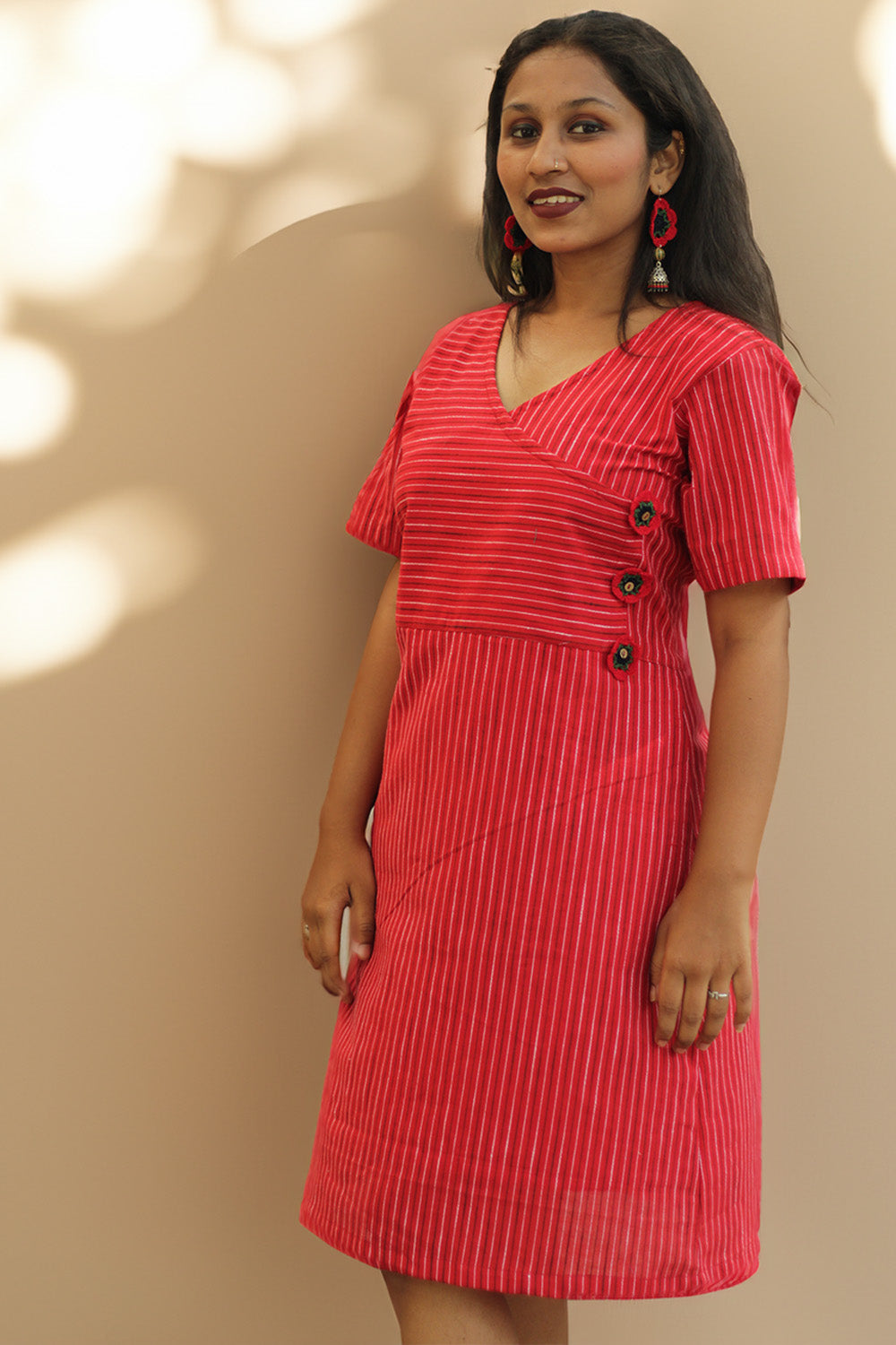 Juhi | Overlap Yoke Dress | Red