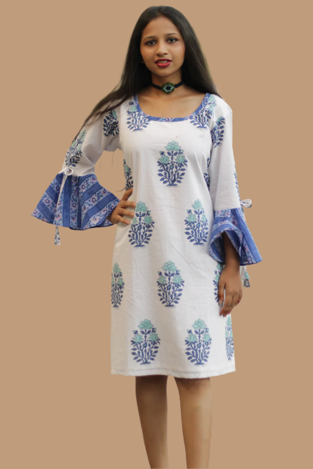 Sayali | Short Dress | Cobalt Blue Blooms Sanganeri