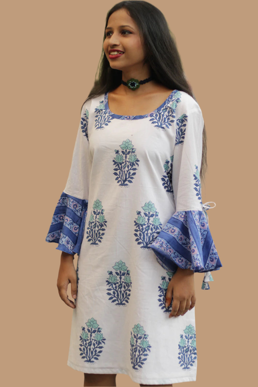Sayali | Short Dress | Cobalt Blue Blooms Sanganeri