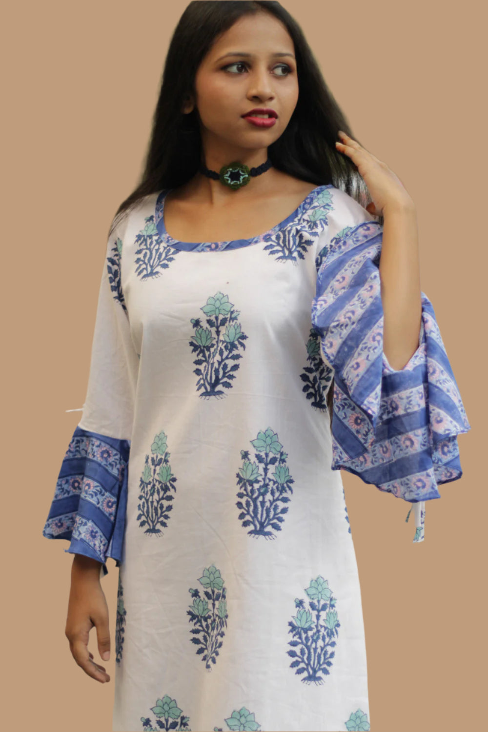 Sayali | Short Dress | Cobalt Blue Blooms Sanganeri