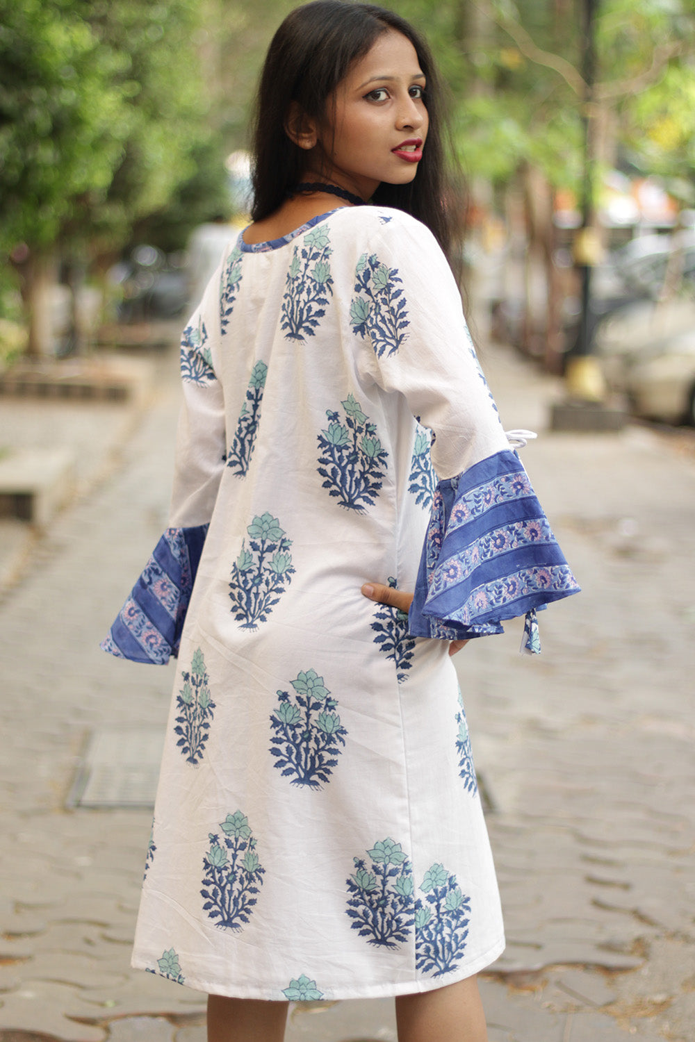 Sayali | Short Dress | Cobalt Blue Blooms Sanganeri