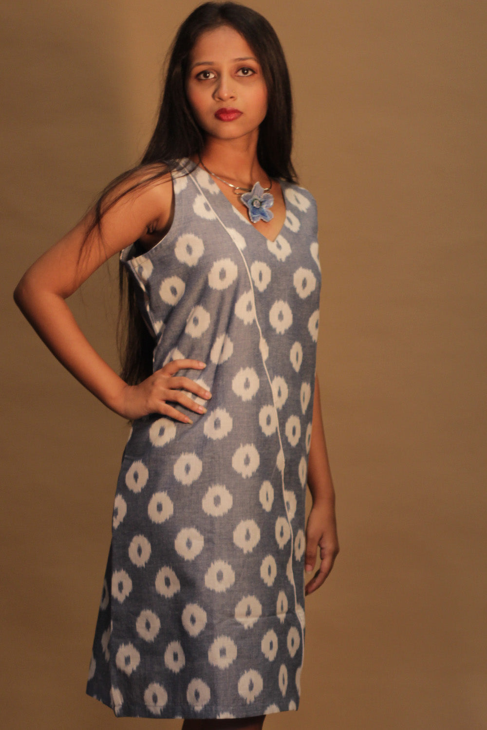 Amaira | Sleeveless Short Dress | Blue Ikkat