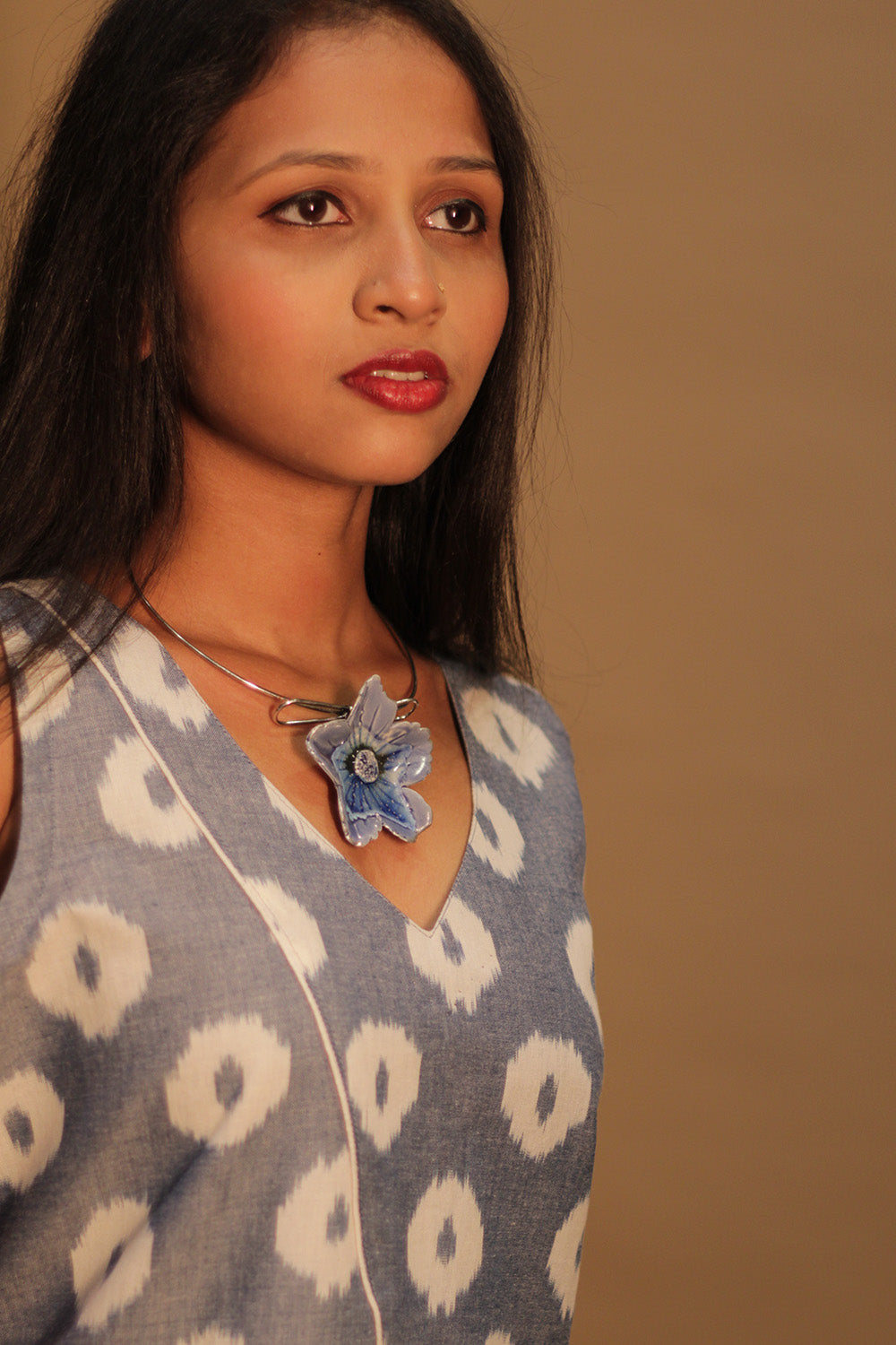 Amaira | Sleeveless Short Dress | Blue Ikkat